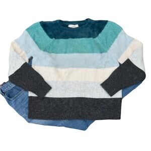NWT LOFT Blue/Teal/Green Multi Striped Relaxed Fit Cozy Soft Sweater